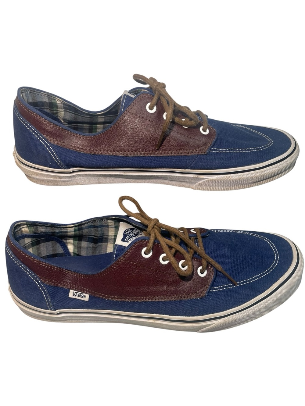 Vans Brigata Navy Blue Canvas Brown Leather-Trim Boat Shoes Men's Size 12 EUC - Picture 6 of 11